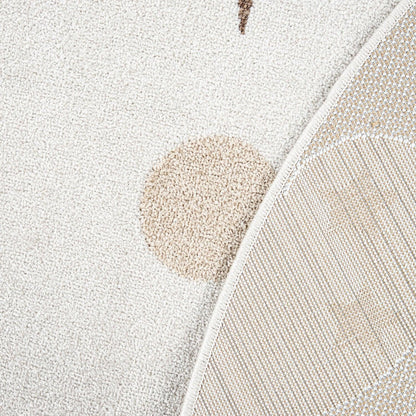 Round Kids Rug Tweet Cuddling Moon &amp; Stars - Cream Beige