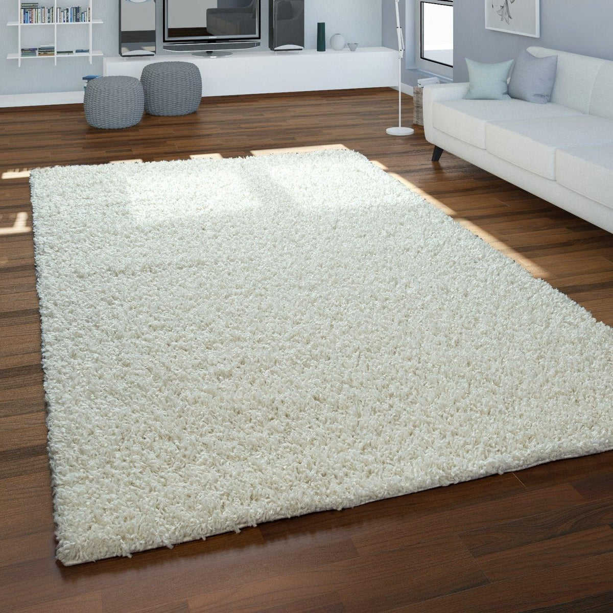 Simple High-Pile Rug White Cream Living Room Robust