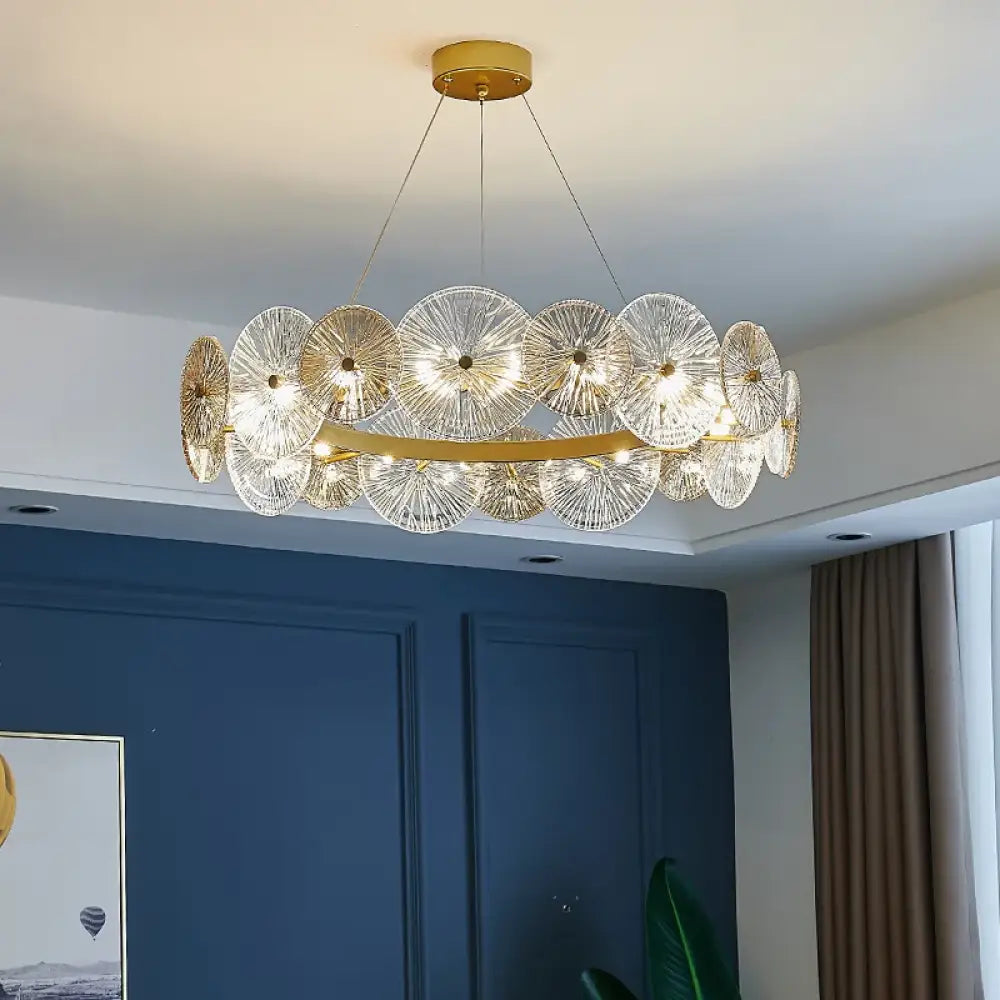 Sleek Glass Gold Chandelier | Modern Dining Room Lighting