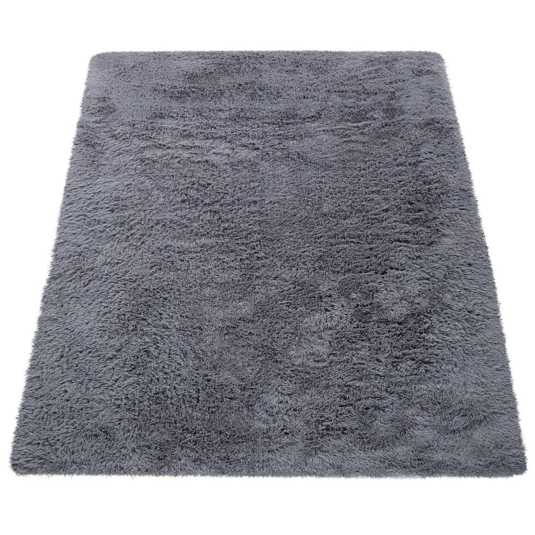 Solid Shag Rug Silky Soft &amp; Fluffy In Grey