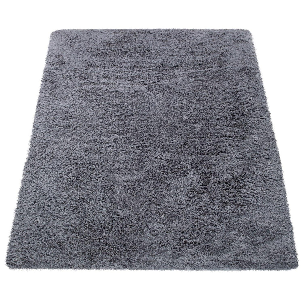Solid Shag Rug Silky Soft &amp; Fluffy In Grey