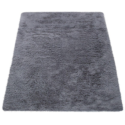 Solid Shag Rug Silky Soft &amp; Fluffy In Grey