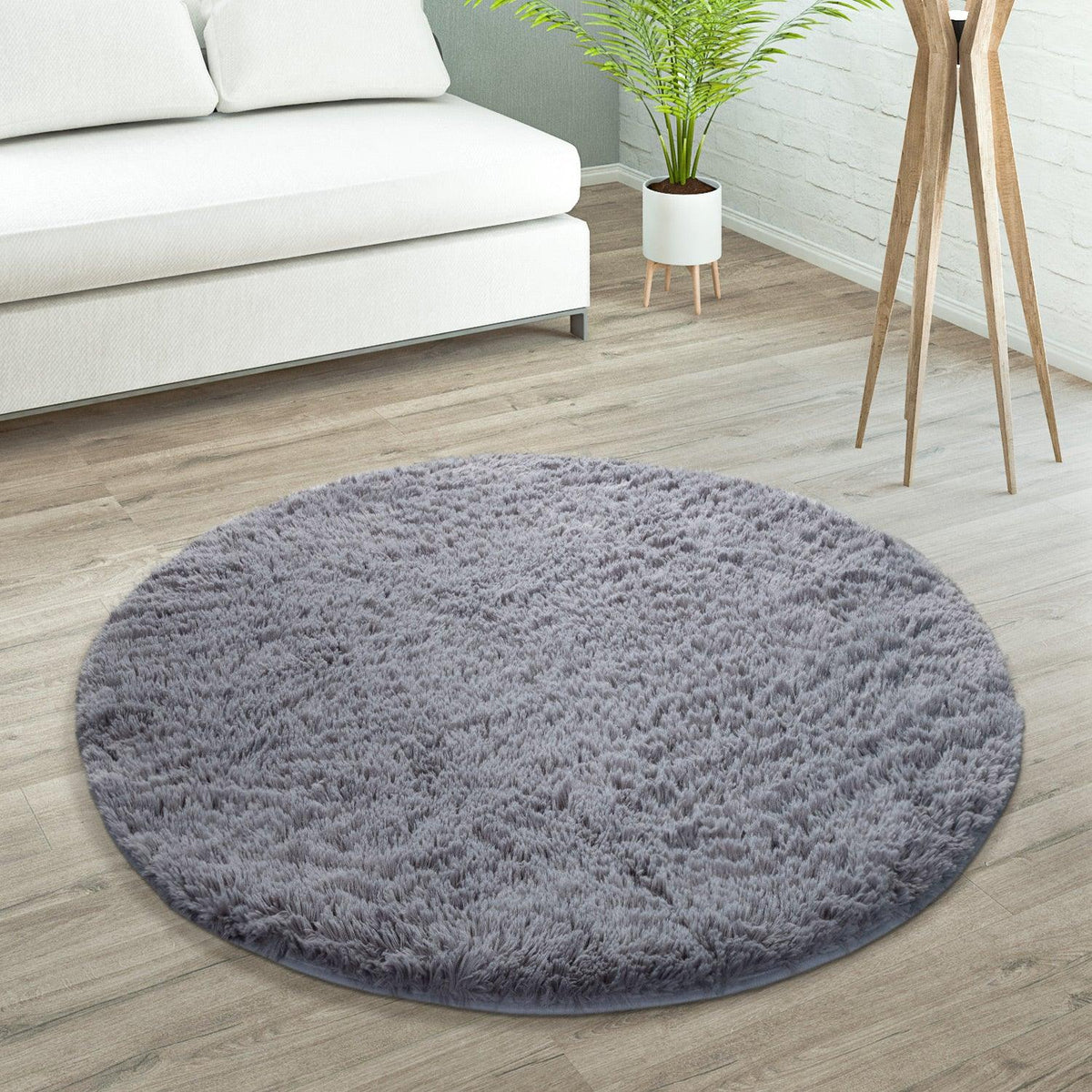 Solid Shag Rug Silky Soft &amp; Fluffy In Grey