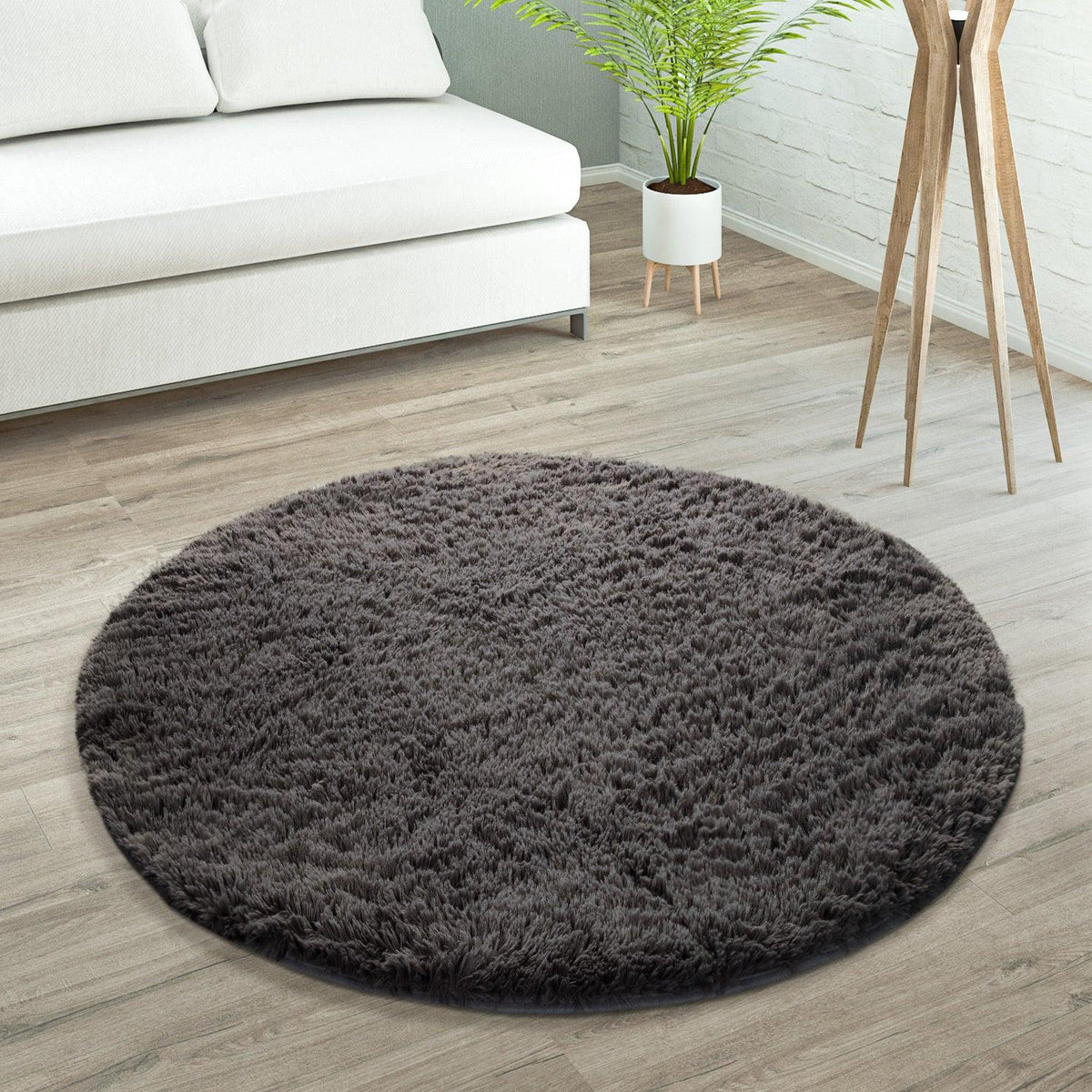 Solid Shag Rug Silky Soft &amp; Fluffy In Light-Brown