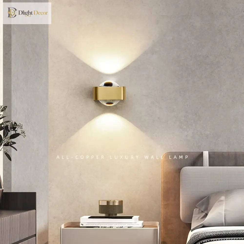 Square LED Modern Copper Wall Sconce | Bedroom Lighting