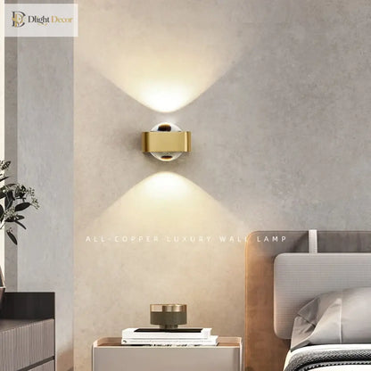 Square LED Modern Copper Wall Sconce | Bedroom Lighting