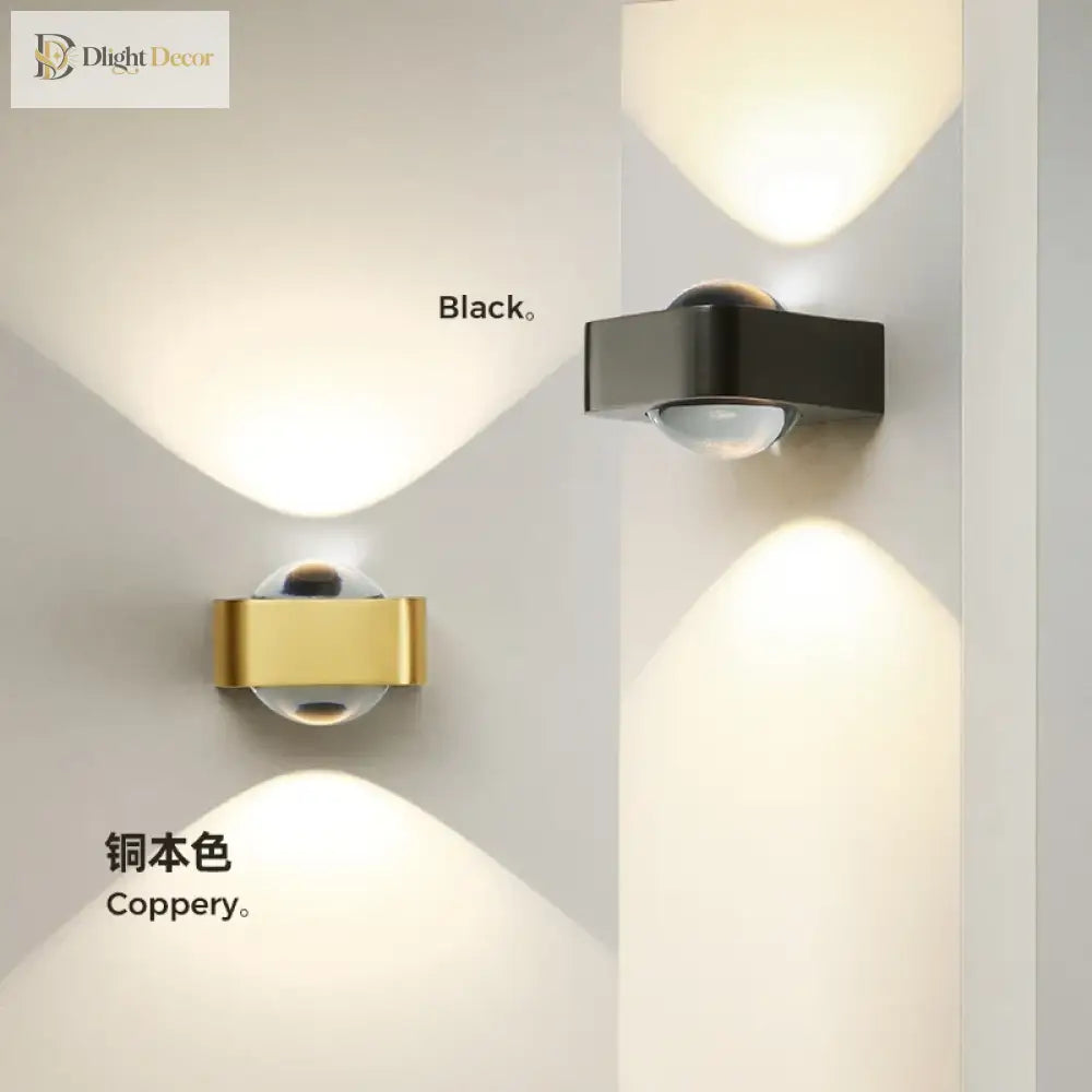 Square LED Modern Copper Wall Sconce | Bedroom Lighting