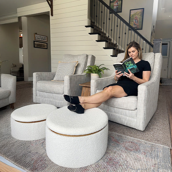 Stowaway Chic Boucle Ottomans, Set of Two