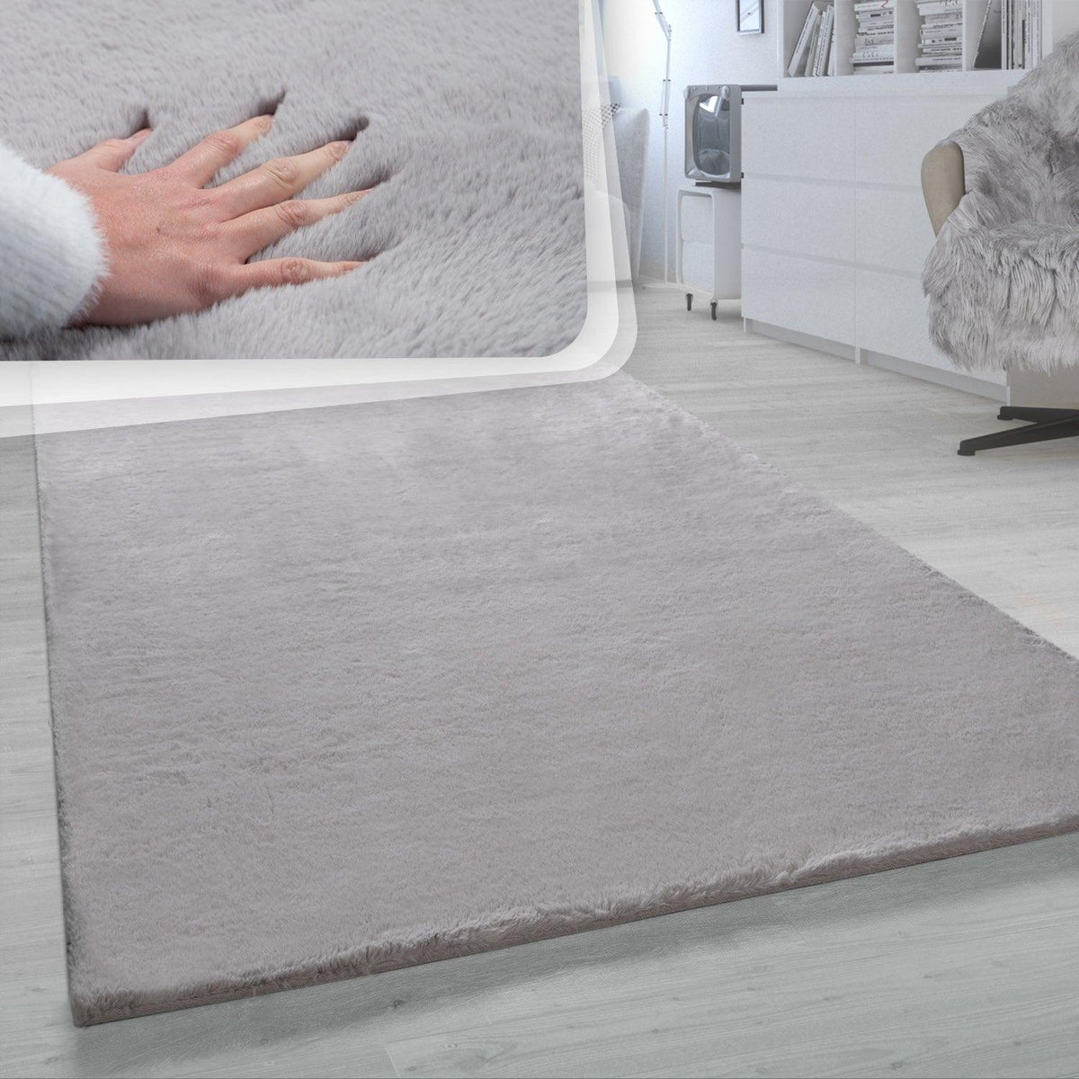 Super Soft Area Rug Fluffy High Pile Cosy Luxurious Touch in Solid Grey
