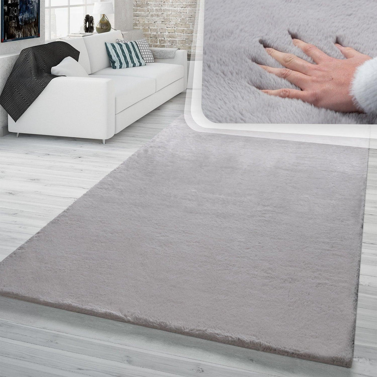 Super Soft Area Rug Fluffy High Pile Cosy Luxurious Touch in Solid Grey
