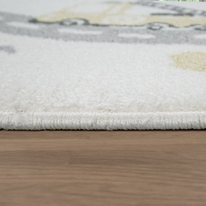 Nursery Rug Nino with Town Streets and Cars Motif in Pastel Colors