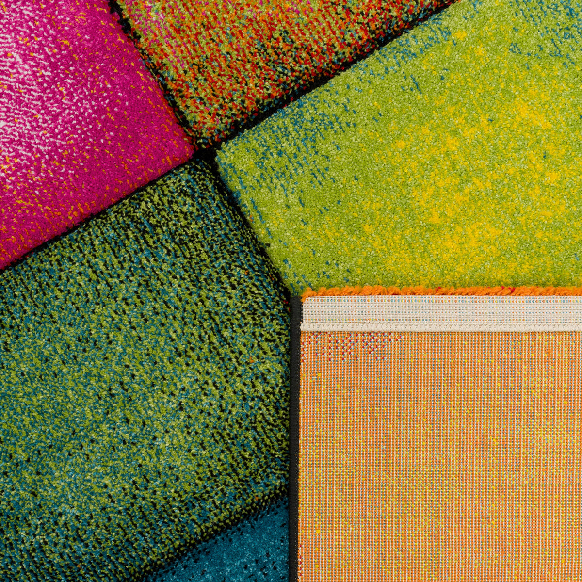 Colorful Area Rug Smaragd With Geometric Squares - Multicolor