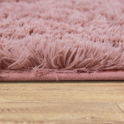 Solid Shag Rug Silky Soft &amp; Fluffy In Rose