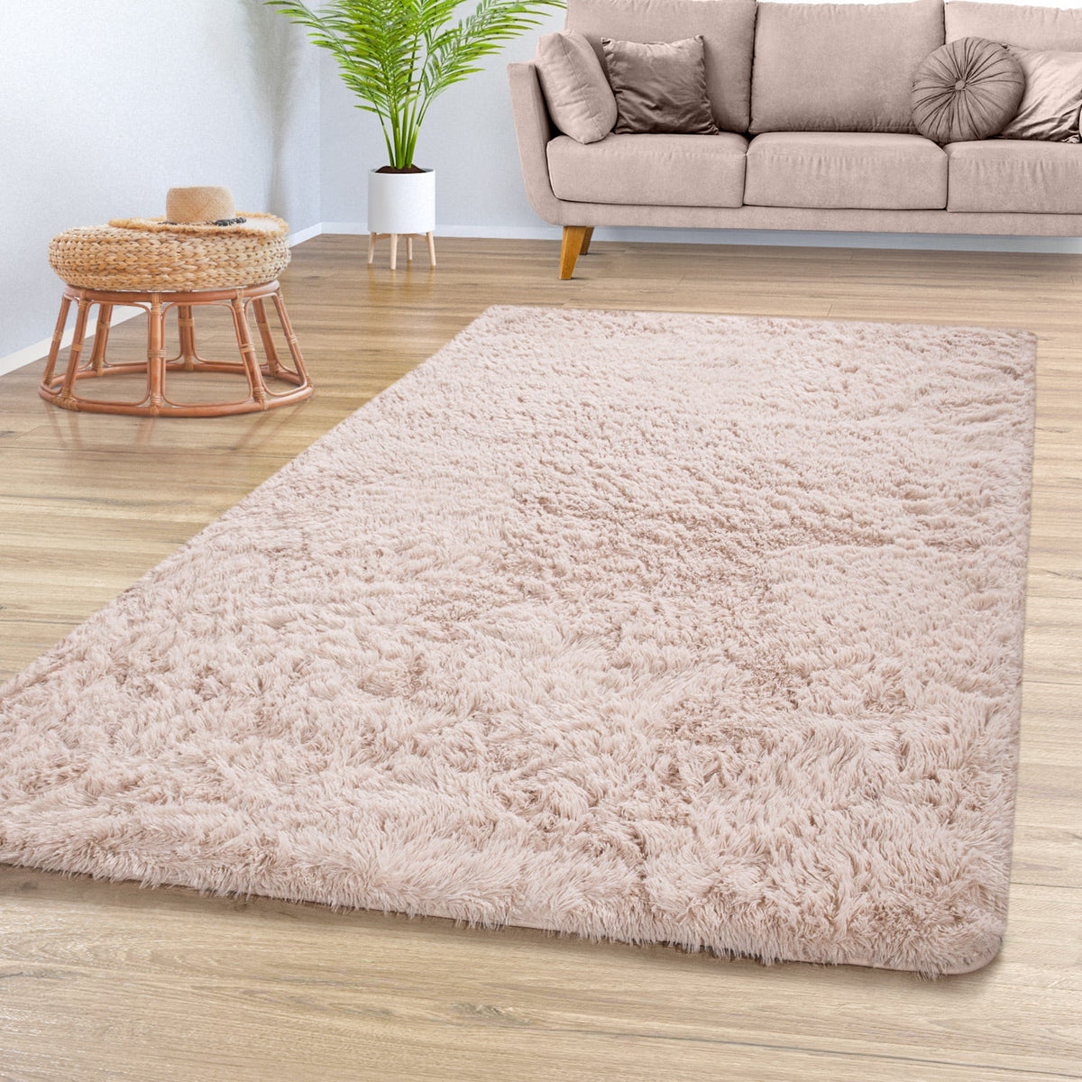 Solid Shag Rug Silky Soft &amp; Fluffy In Cream