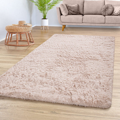 Solid Shag Rug Silky Soft &amp; Fluffy In Cream