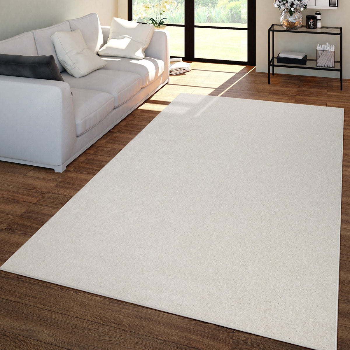 Solid Flatweave Rug Porto for Living Room - Cream
