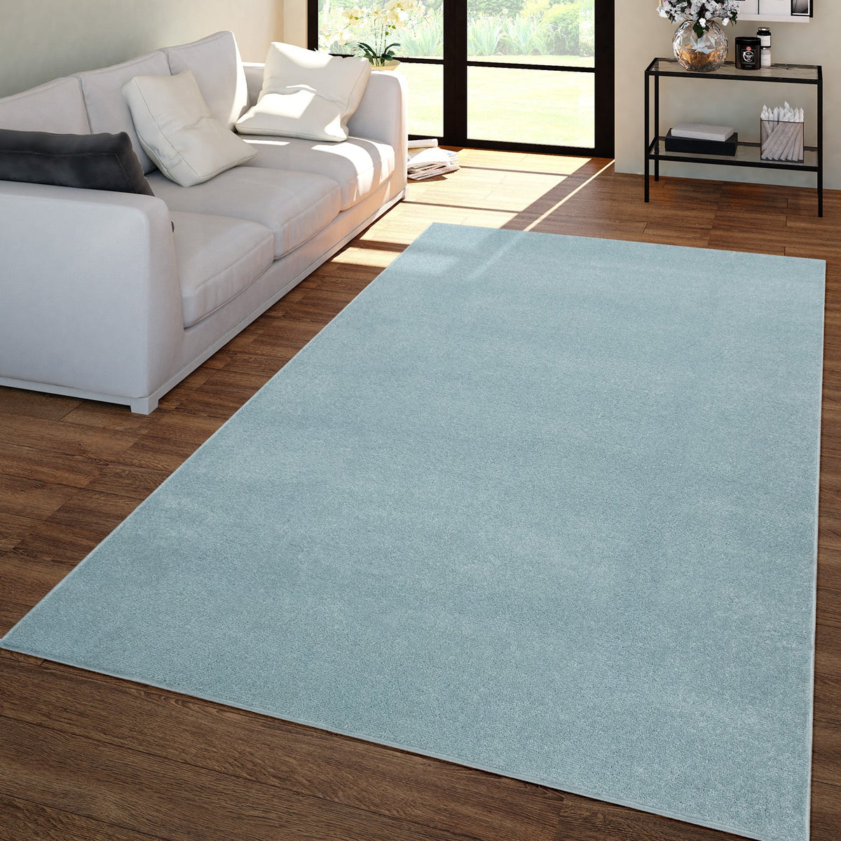 Solid Flatweave Rug Porto for Living Room - Light Blue