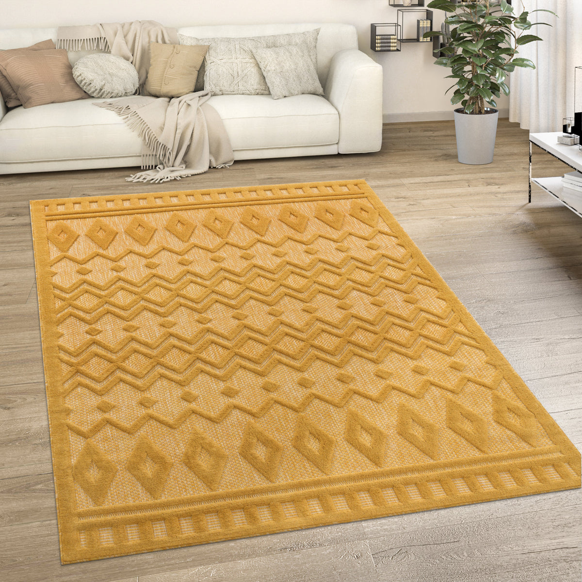 Indoor Outdoor Rug Livorno Geometric Trellis Pattern In Yellow