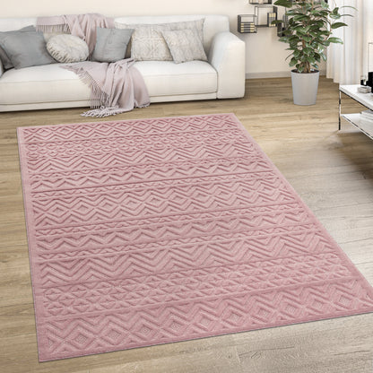 Indoor Outdoor Rug Livorno Boho High-Low Pattern In Pink