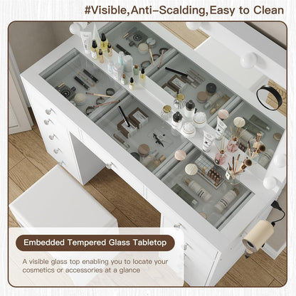 11-Drawer LED Mirror Vanity Desk - Yanosaku