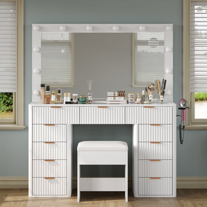 11-Drawer LED Mirror Vanity Desk - Yanosaku