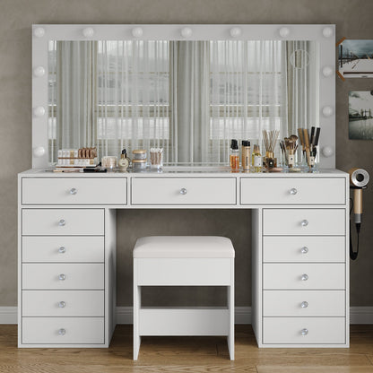 13-Drawer LED Mirror Vanity Desk - Yanosaku