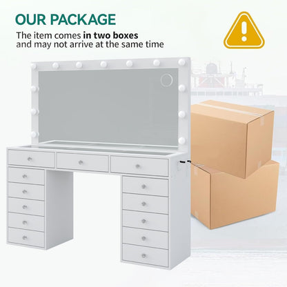 13-Drawer LED Mirror Vanity Desk - Yanosaku