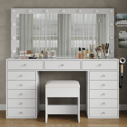13-Drawer LED Mirror Vanity Desk - Yanosaku
