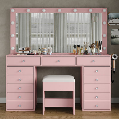 13-Drawer LED Mirror Vanity Desk - Yanosaku