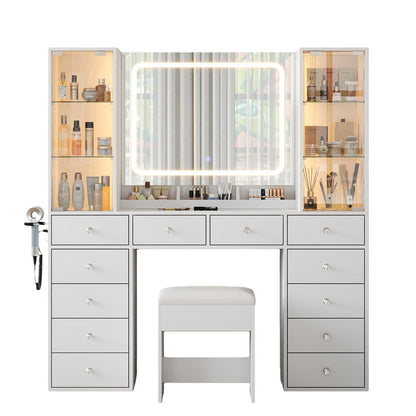 12-Drawer Mirror Vanity Desk - Yanosaku