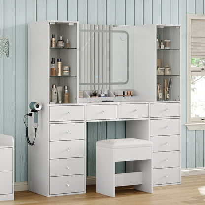 12-Drawer Mirror Vanity Desk - Yanosaku