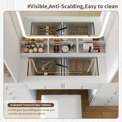 12-Drawer Mirror Vanity Desk - Yanosaku