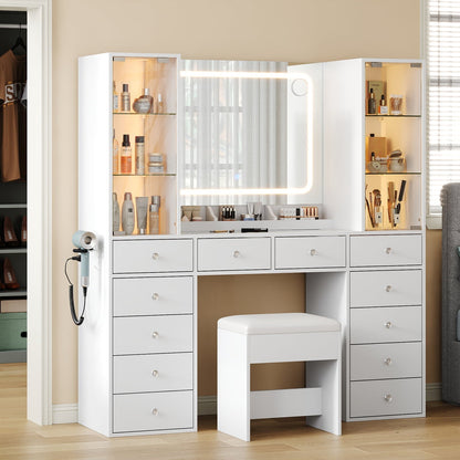 12-Drawer Mirror Vanity Desk - Yanosaku